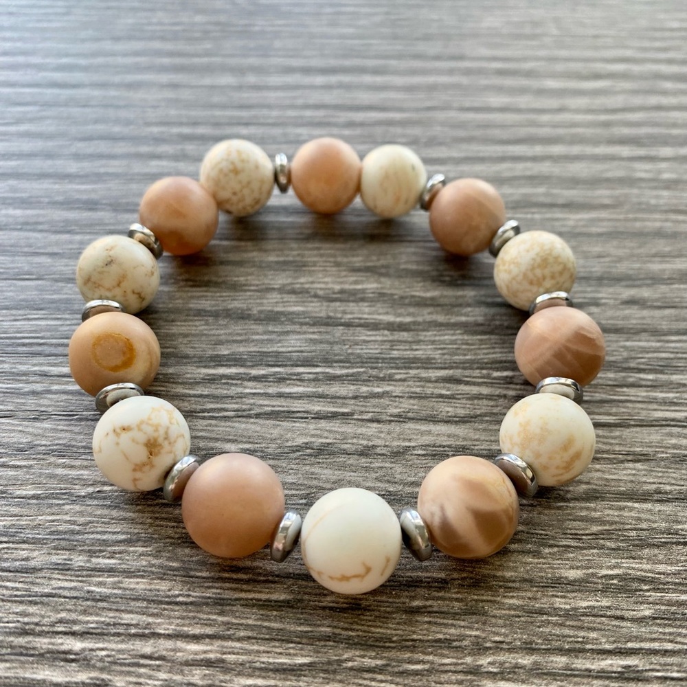 Men’s sandstone and magnesite gemstone bracelet.  One size